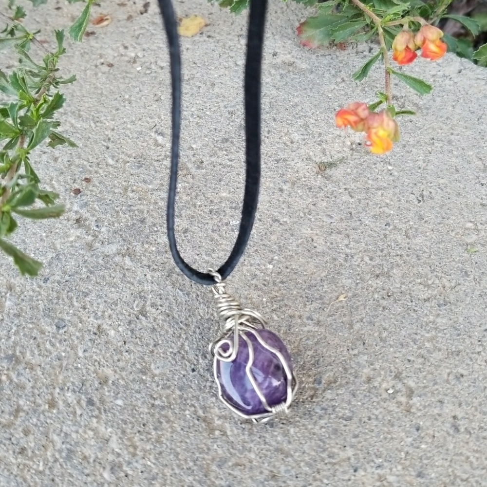 Wire wrapped amethyst crystal choker